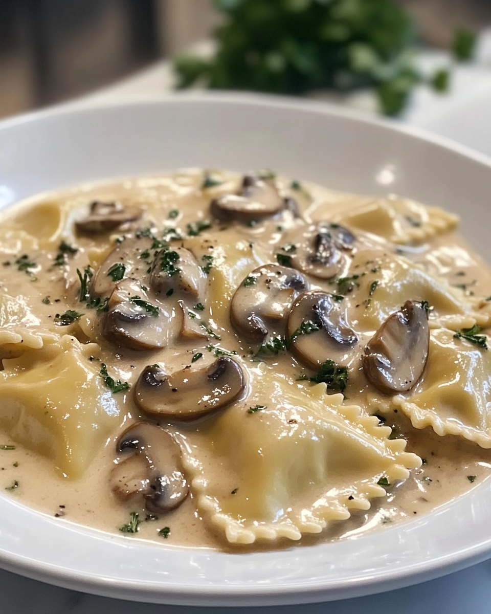 Ravioli with Mushroom Cream Sauce