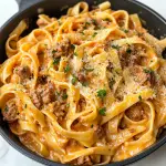 Creamy Beef Sausage Fettuccine Pasta