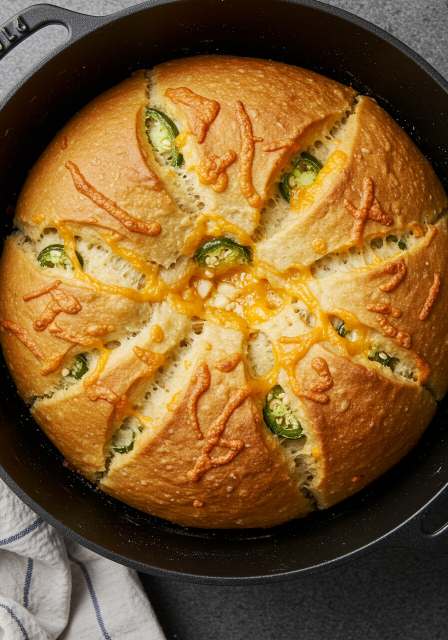 Homemade Jalapeño Cheddar Dutch Oven Bread