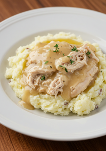 Shredded Chicken Gravy on Mashed Potatoes