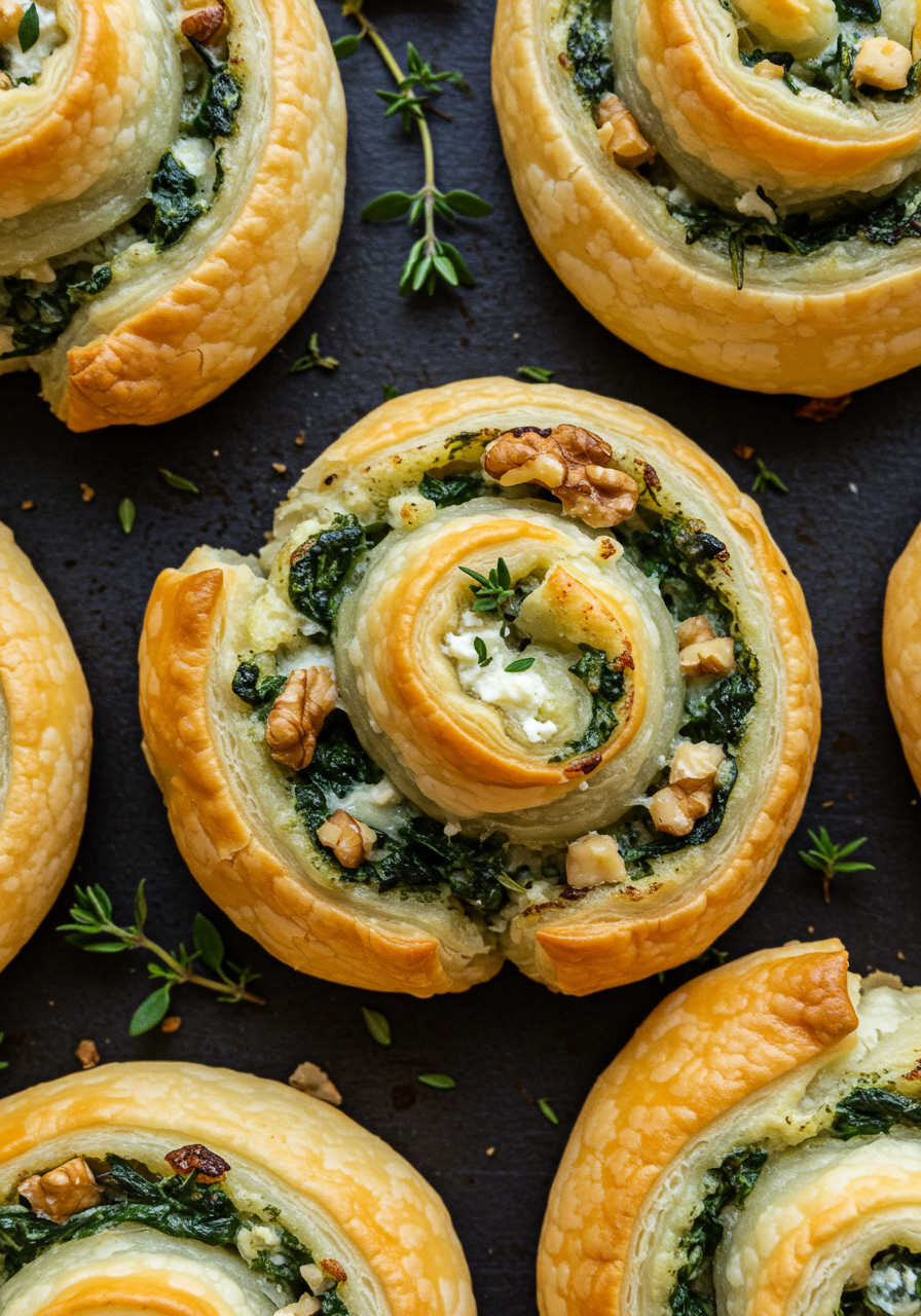 Blue Cheese Walnut Thyme Puff Pastry Twirl