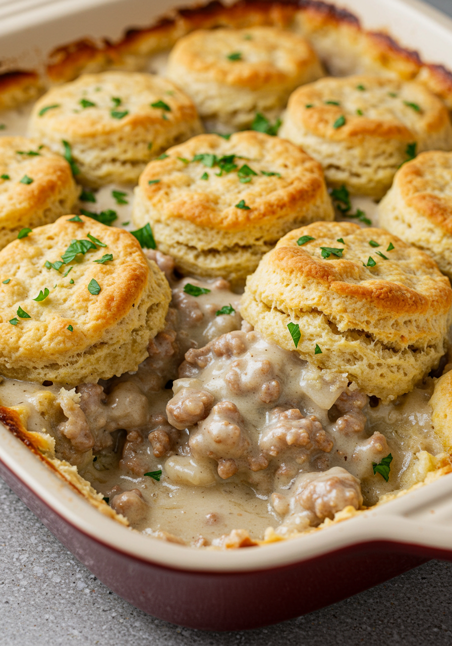 Turkey Sausage Gravy and Biscuit Pie