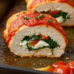 Roasted Red Pepper Spinach and Mozzarella Stuffed Chicken