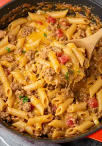 Creamy Rotel Pasta with Ground Beef