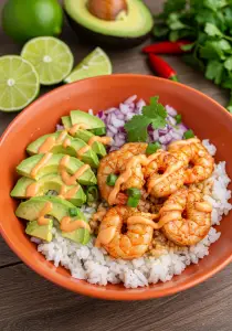 Spicy Shrimp and Avocado Rice Bowl