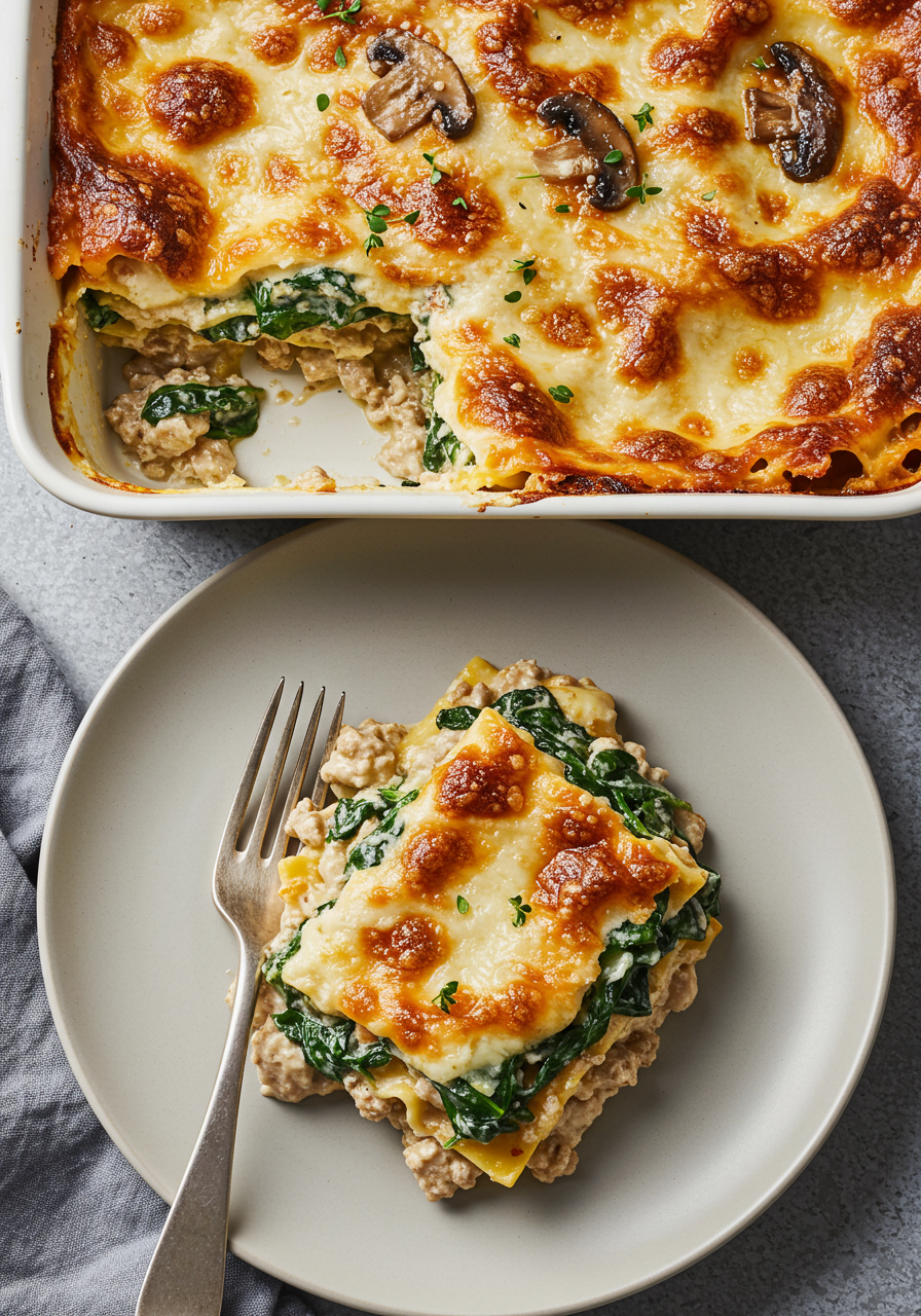 Chicken, Mushroom, and Spinach Lasagna